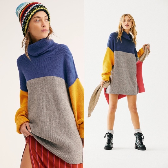 Free People Sweaters - Free People Softly Structured Color-Blocked Tunic Pullover Oversized Sweater